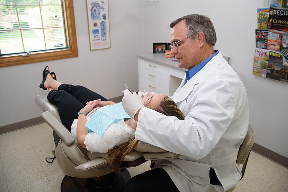 Indianapolis Family Dentistry dentist, Dr. Farthing with patient